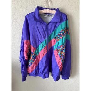 Longstreet Missy Heart Windbreaker Zip Up Purple Sz Large 80s 90s